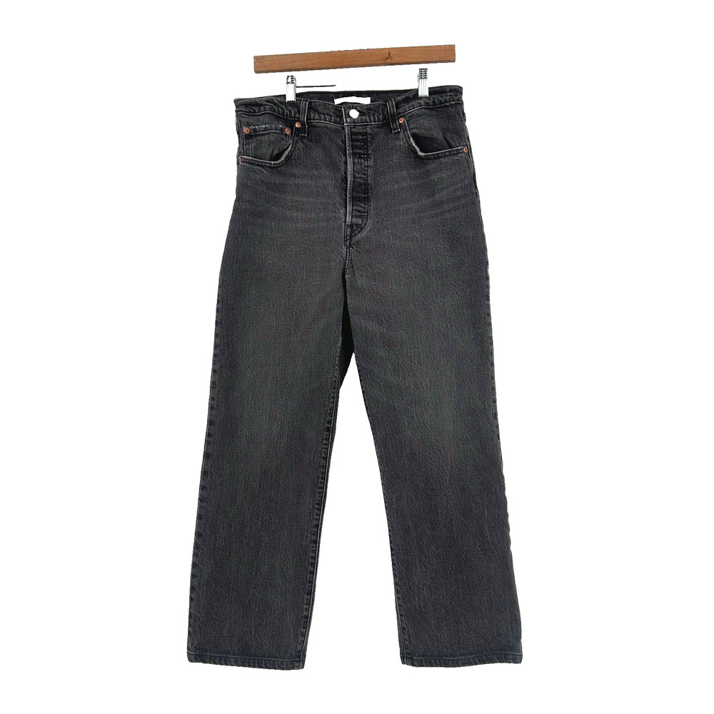 Levi's Premium Womens Ribcage Straight Jeans Size 32X27 High Rise Stretch Black